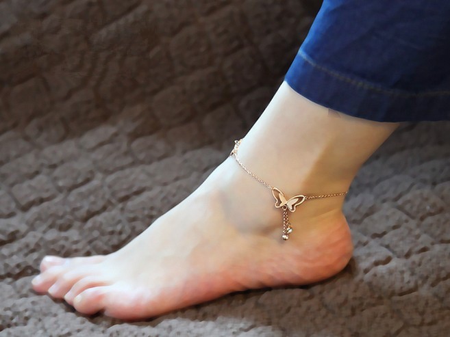 Rose Gold Titanium Steel Anklet Butterfly Tassel Anklet Women Barefoot Sandals Anklet Single Diamond Anklet Wholesale Nihaojewelry display picture 4