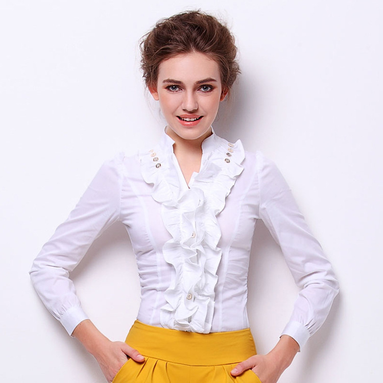 2025 Spring and Summer New Pleated Ruffle Lace Stand Collar Long Sleeve Women's Slim Fit Stretch Work Dress