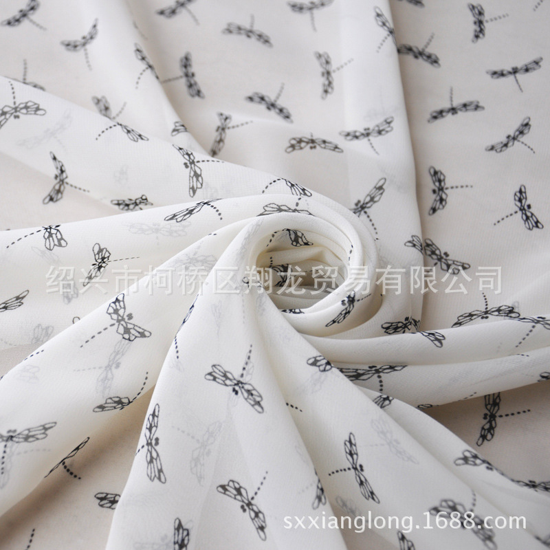 【翔龙印花 XL528】爆款 时尚魔幻小蜻蜓可爱印花雪纺面料