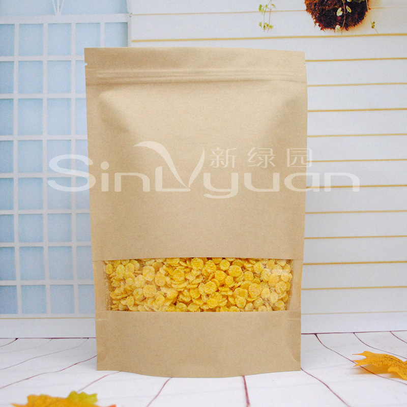 牛皮纸开窗自立袋 18*26*8 五谷杂粮包装袋 自封可视食品袋 1只价