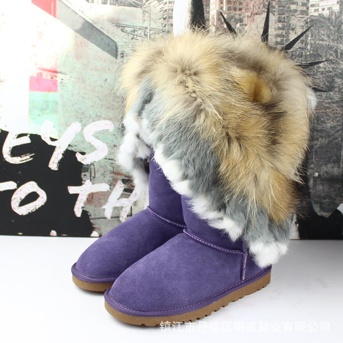 新品高筒狐狸毛雪地靴女靴子冬季保暖平底女棉鞋潮休闲真皮女鞋|ru
