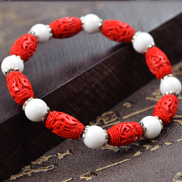 050912 台湾朱砂菱珠手链 珠大小约1.3x0.8cm