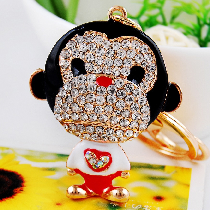 Manufactor Direct selling Popular Pendant fashion MK Rhinestone Keychain Drip Cartoon Monkey Key buckle Jewelry wholesale