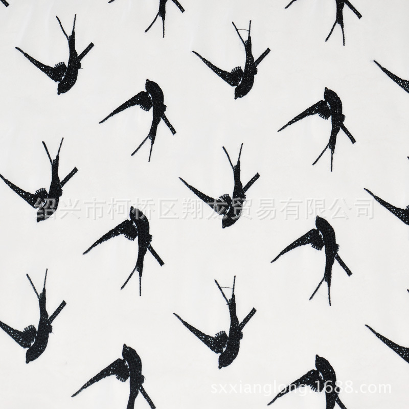 【翔龙印花 绣893】精品 简约时尚清新可爱小燕子绣花雪纺