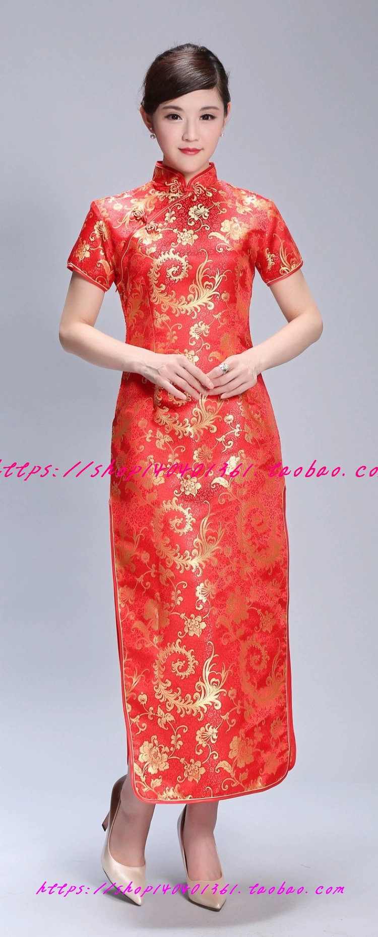 Dress, retro suit, long cheongsam, oolong tea Da Hong Pao, wholesale, Chinese style, with short sleeve, city style