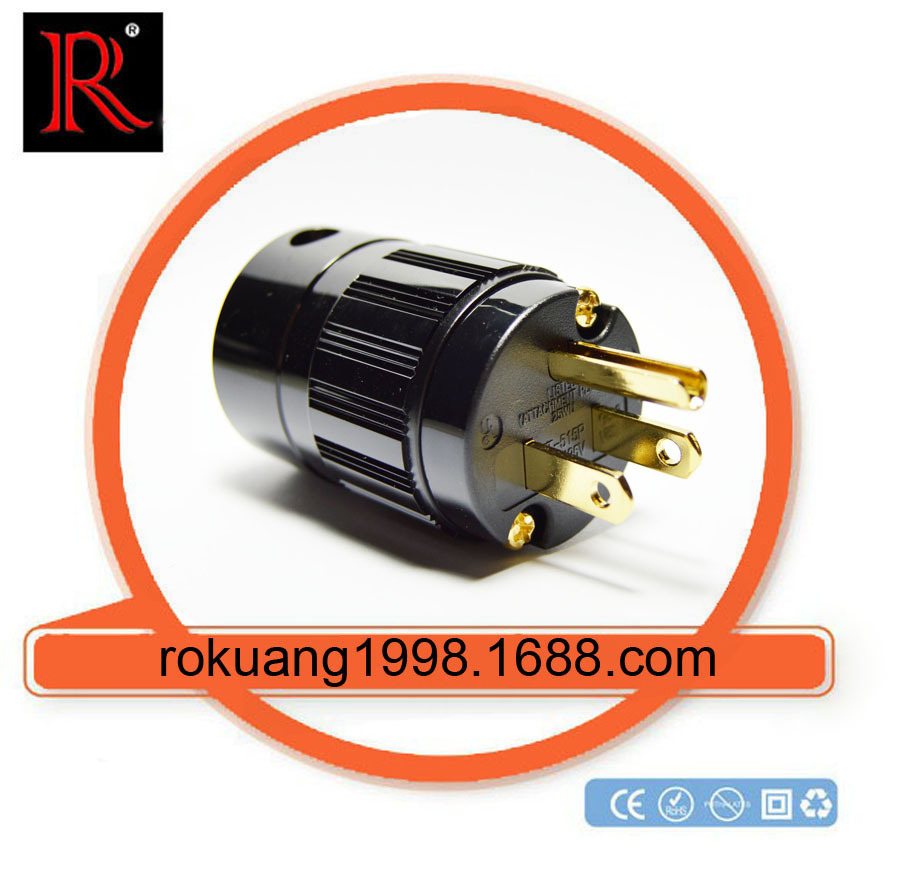 515P 美规音响插头美式镀金插头两极电源插头镀银镀铑音响插头