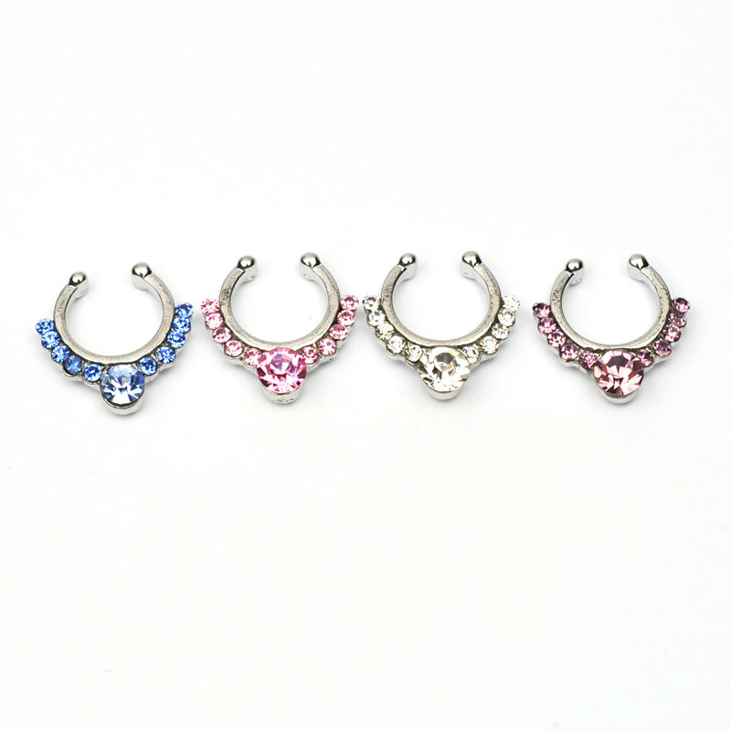 Fashion Piercing Jewelry U-shaped Double Row Drill Alloy Nose Ring display picture 2
