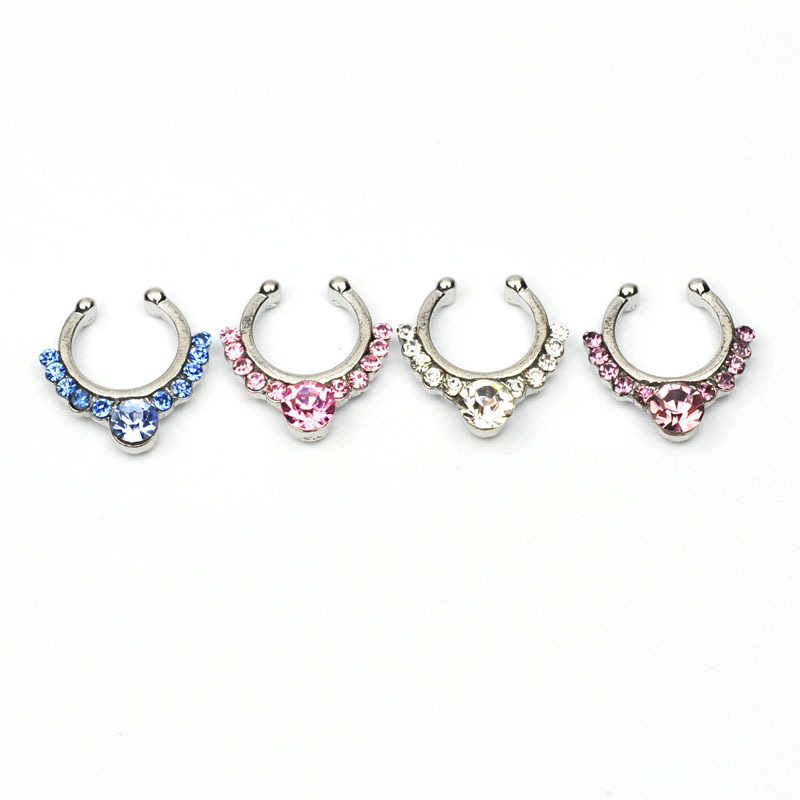Fashion piercing jewelry U-shaped double row drill alloy nose ring