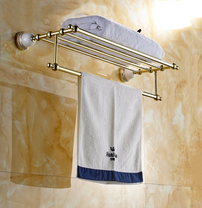 Gold-plated towel rack ceramic towel rack high-end pendant European-style American gold-plated double-layer towel rack 6698GP
