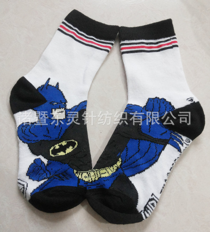 Cartoon Batman pattern jacquard polyester cotton children's mid-calf length socks cartoon children's socks
