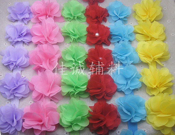 雪纺8叶加密加珠花朵立体花边 DIY饰品服装辅料 宽6.5/8CM12朵