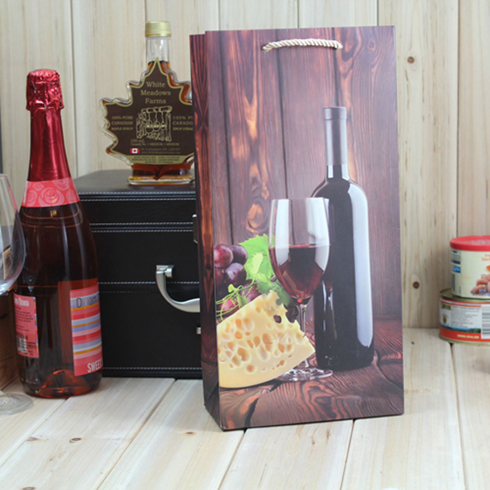 超值金色红酒袋 单支葡萄酒袋 礼品袋 加厚白卡纸烟酒手提袋定制