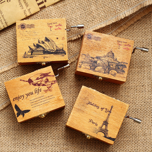 Wooden hand-cranked music box wooden music box creative crafts furniture ornaments birthday and holiday gifts