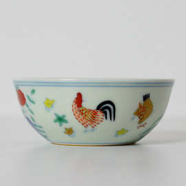 景德镇手绘大明成化斗彩鸡缸杯 仿古瓷器茶具茶杯品茗杯2.8亿