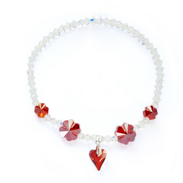 厂家直销奥地利水晶脚链四叶草爱心红色脚链手链 925纯银扣防敏|ms