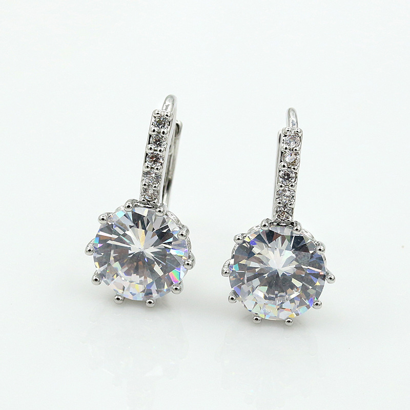 Boucles D&#39;oreilles Zircon Tournesol Plaquées Argent display picture 5