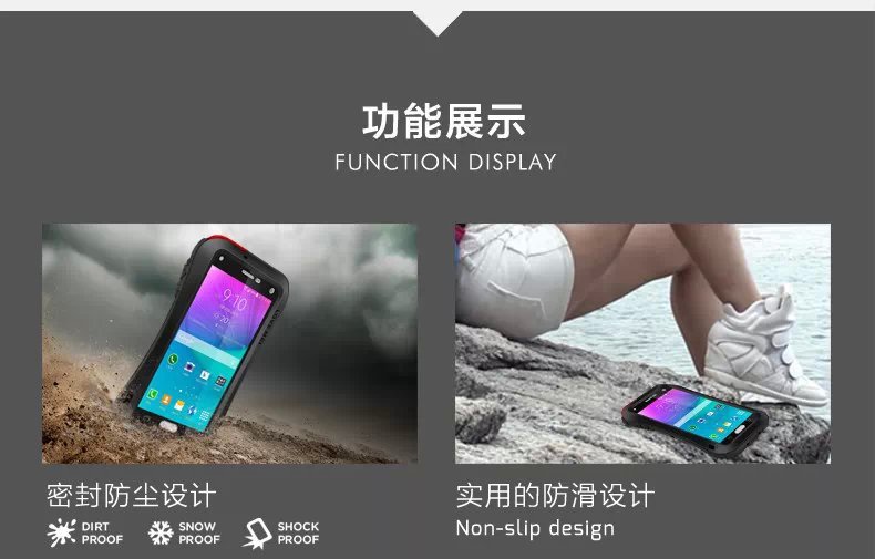 LOVE MEI Powerful Small Waist Water Resistant Shockproof Dust/Dirt/Snow Proof Aluminum Metal Outdoor Heavy Duty Case Cover for Samsung Galaxy Note 4