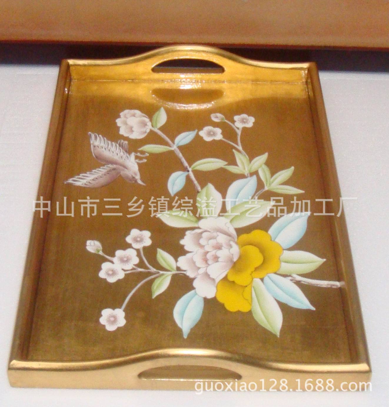 Tray Gold foil Hand drawn Lacquer painting Tray Hotel hotel Tea Restaurant Tea Tray Restaurant Hand drawn technology Tray