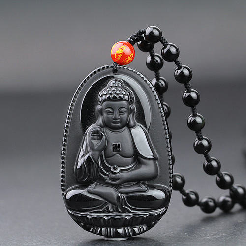 磨砂纯天然黑曜石吊坠正品八大生肖本命佛守护神男款女款水晶饰品|ms