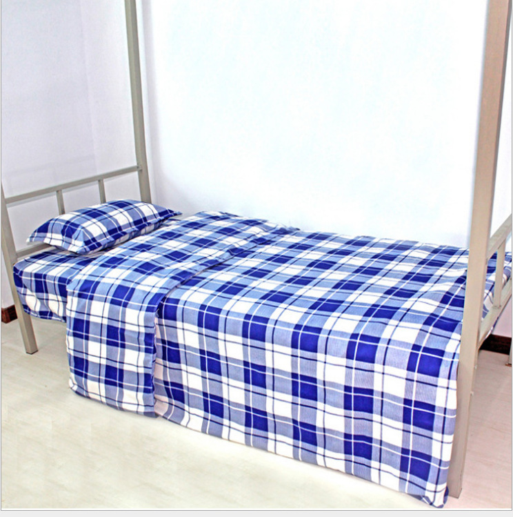 学生宿舍蓝白蓝黄格子三件套批发 宾馆医院学校用床上用品被套件|ms