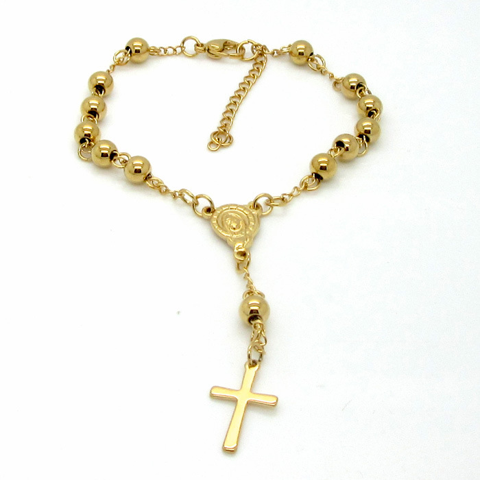 13g Weight Vacuum Plating Gold Plating Process Real Gold Plated Plating Material 304 Stainless Steel Pendant Material Vacuum Plating Real Gold Plated Cross 304 Stainless Steel Titanium Steel Fashion Waterproof Non Tarnish 304 Stainless Steel Rosary Bracelet