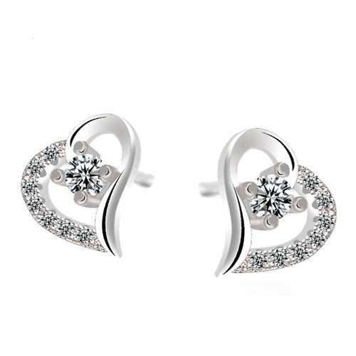 Heart-shaped stud earrings for women, Korean style, fashionable and versatile, diamond-encrusted earrings manufacturer wholesale