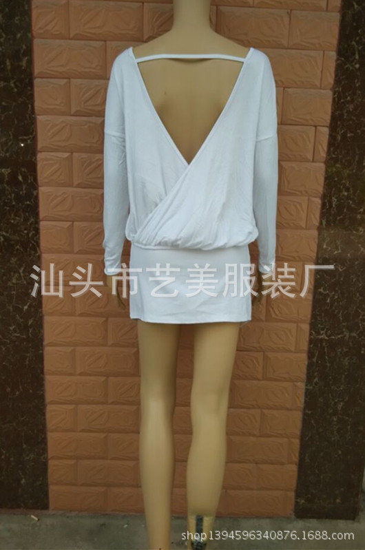 Sexy Deep V Neck Top Irregular Cross Design Versatile Pullover for Women Perfect for Spring and Autumn Wholesale