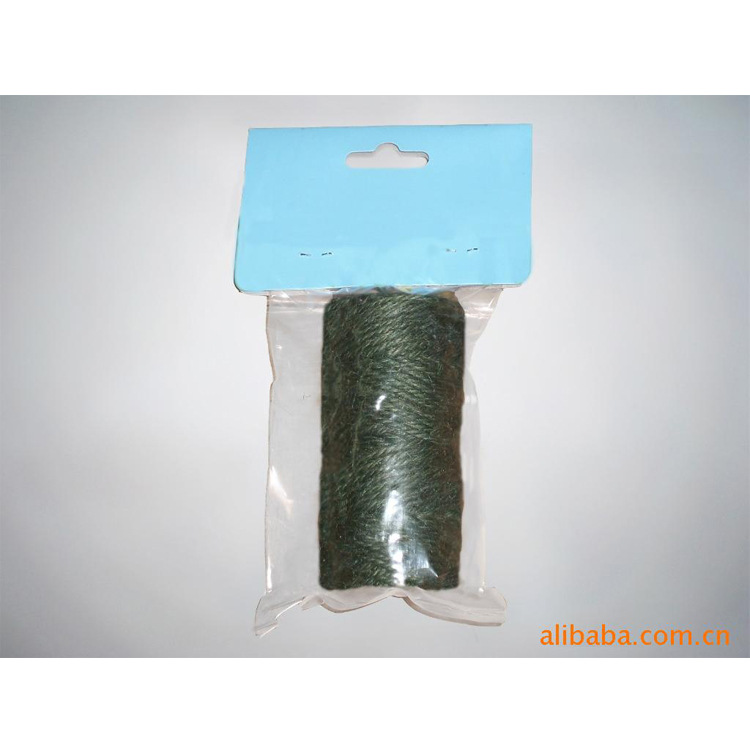 厂家供应带卡头的50g-200g的绿色黄麻绳产品