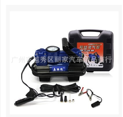 嘉西德0377大功率车载充气泵双缸便携式12V汽车用轮胎金属打气泵