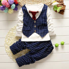 现货春秋季韩版婴幼童男童套装条纹针织长裤长袖两件套童装