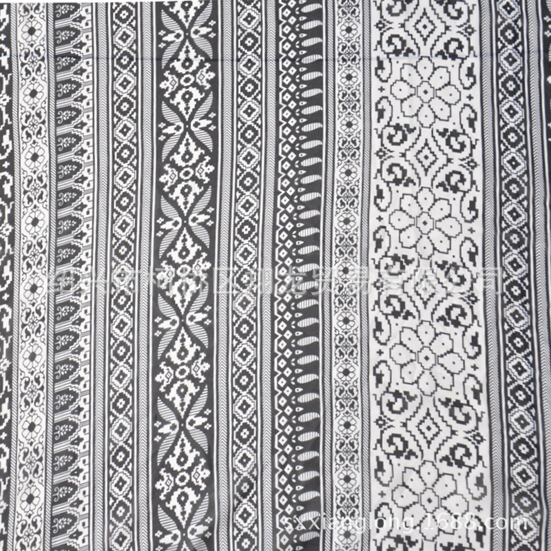 【翔龙印花 XL605】仿蕾丝复古典雅几何条纹雪纺面料