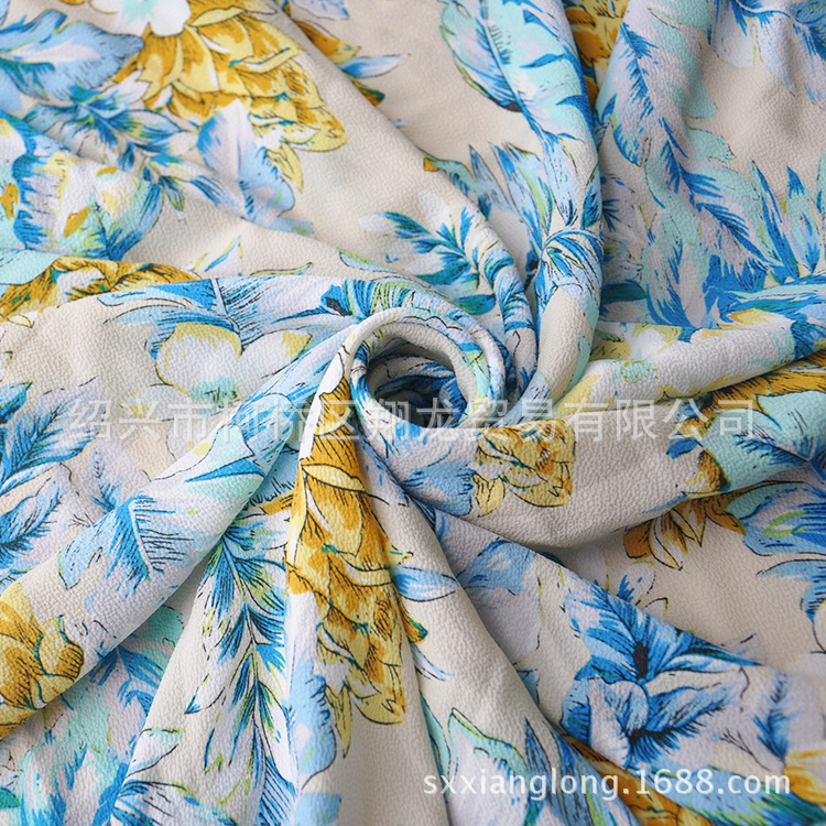 【翔龙印花 XL富丽绉-316】清新大气树叶花卉印花面料