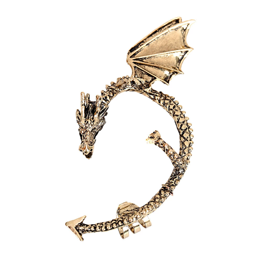 Ear Clip Earrings, Retro Dragon Design, Alloy Bronze-Plated, No Piercing, 6.5×4.3 cm