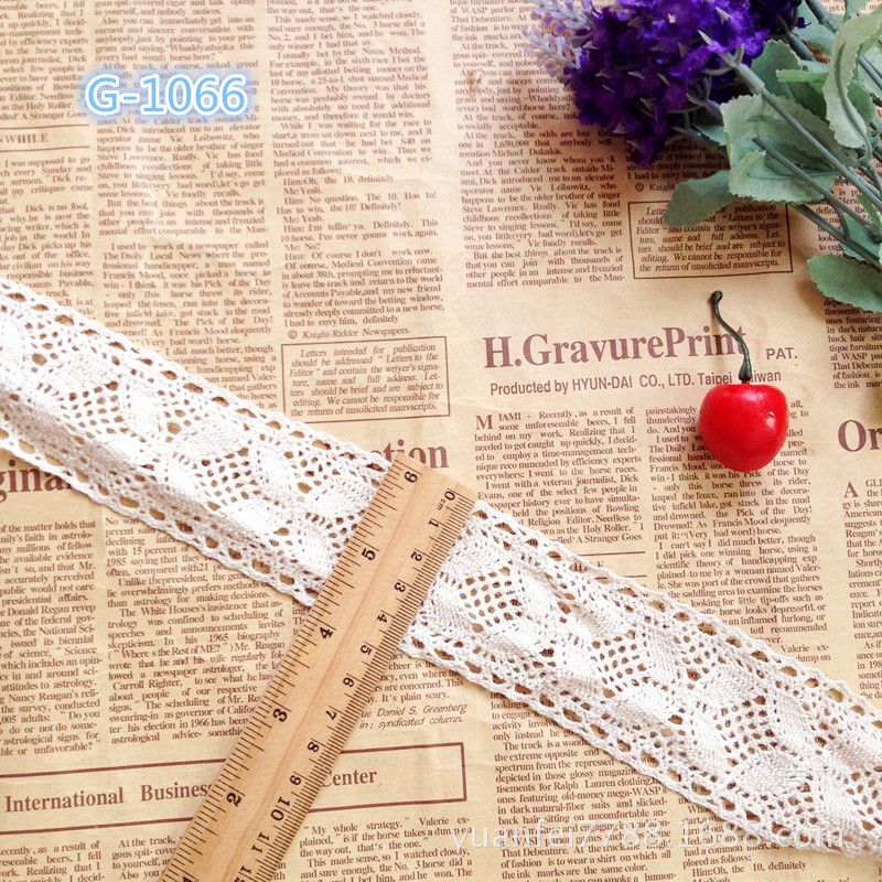 G-1066双边波浪全纯棉精细花朵镂空棉线蕾丝花边4.3厘米辅料