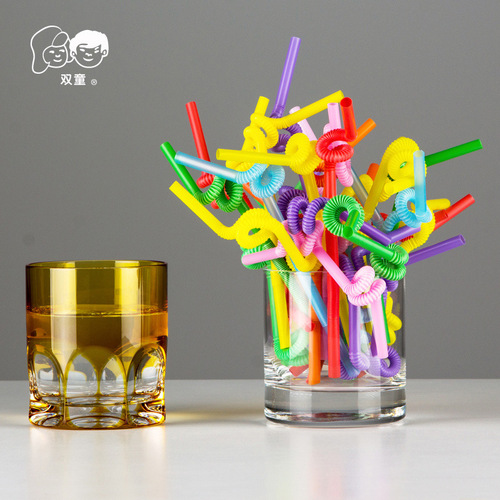 71030 Double Child Double Bend Disposable Color Elbow Art Plastic Juice Drink Straws Wholesale