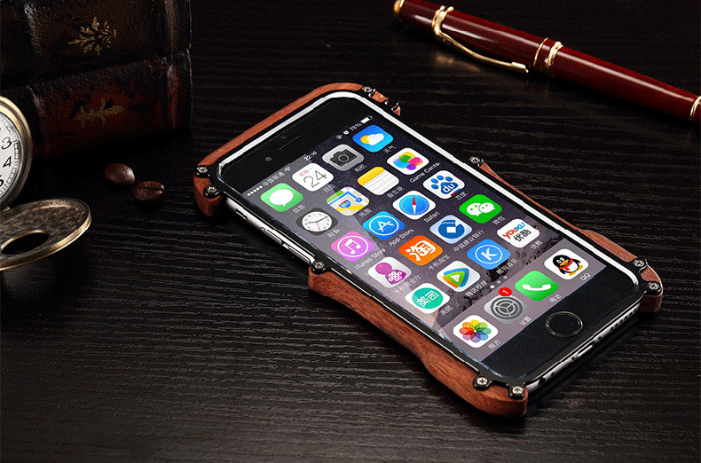 R-Just Light Slim Timber Aluminum Metal Wood Bumper Case Cover for Apple iPhone 6S Plus/6 Plus & iPhone 6S/6