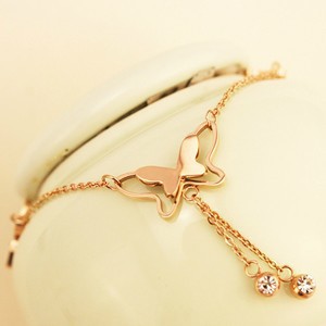 Rose Gold Titanium Steel Anklet Butterfly Tassel Anklet Women Barefoot Sandals Anklet Single Diamond Anklet Wholesale Nihaojewelry display picture 1