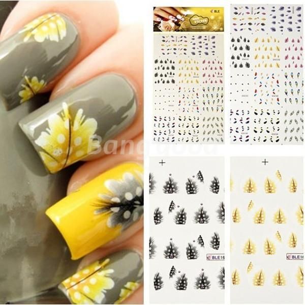 Nail Art Sticker Water Transfer Color Feather Nail Flower Sticker BLE Watermark Sticker Feather 11 in One Large