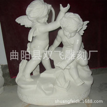 專業加工制作漢白玉西方人物雕塑   石雕—帶翅膀天使