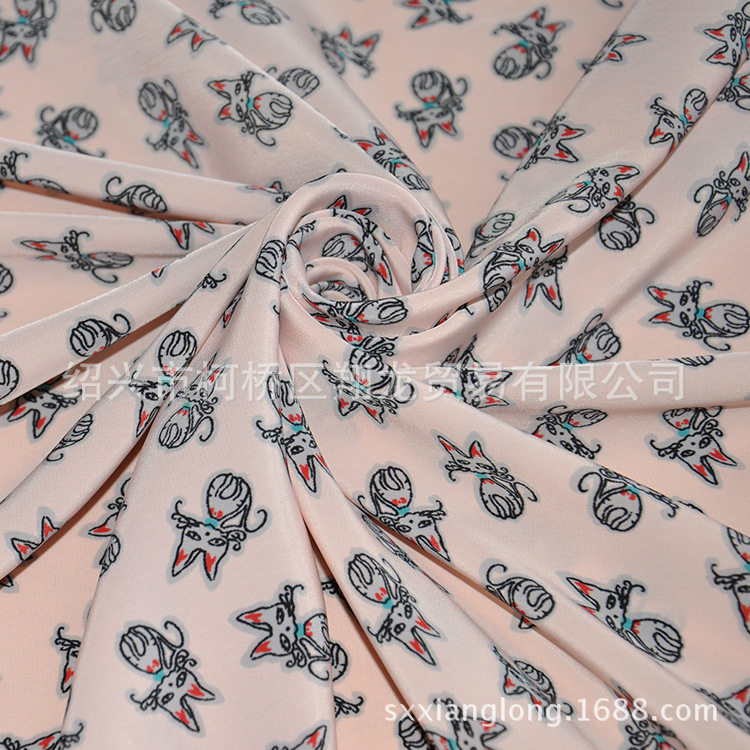 【翔龙印花  XL2836】日系可爱小猫咪水洗绒印花面料