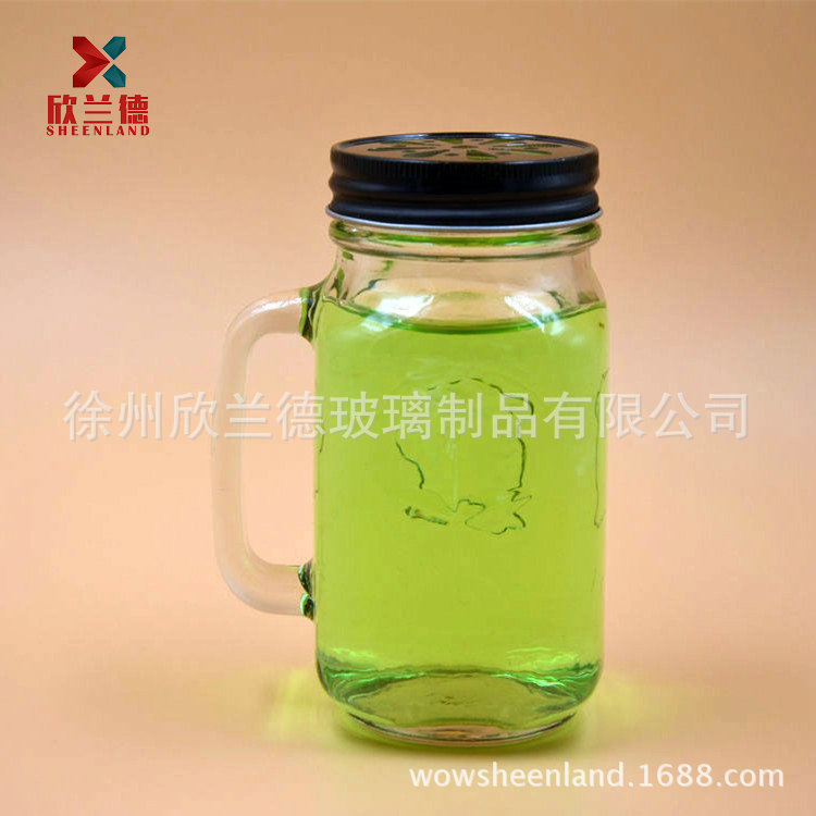 450ML  五角星图案玻璃把子杯 果汁把子杯 玻璃饮料杯