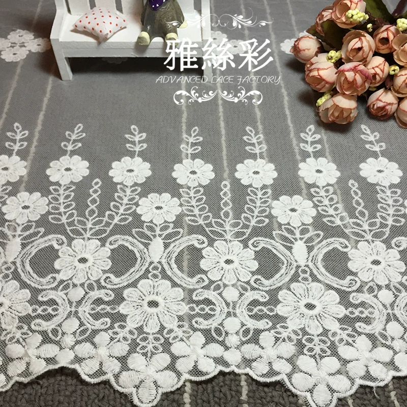 White soft lace cloth, 45cm, with embroidery, (Physicals)