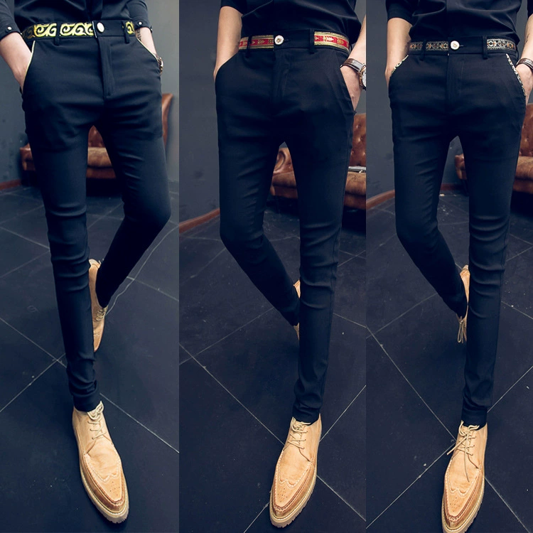 2020 весна новые леггинсы поддельные ремни корейские маленькие брюки для мужчин стройные повседневные брюки парикмахер брюки прическа