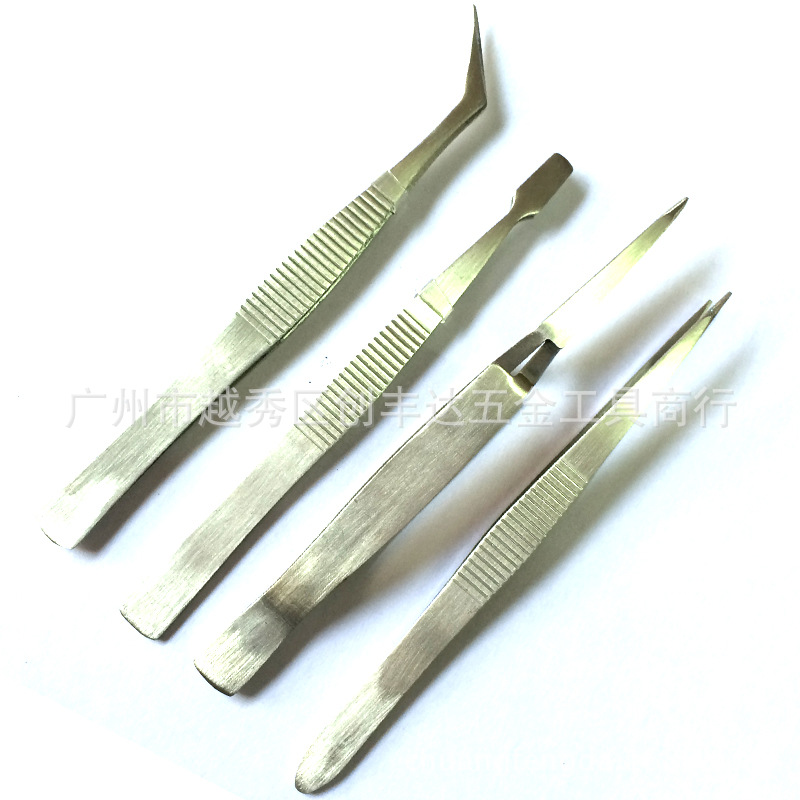 4支装 珠宝镊子 不锈钢镊子DIY镊子弯 平 尖 8字型