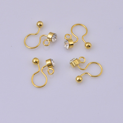 厂家耳环配件 金色镶钻U形侧有吊饰品配件 隐形无痛耳夹批发