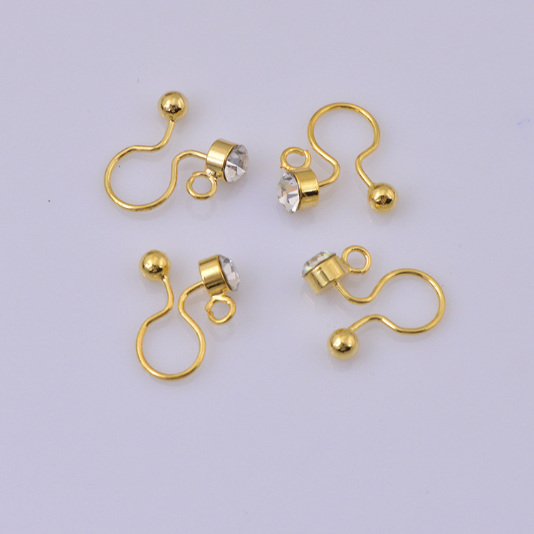 厂家耳环配件 金色镶钻U形侧有吊饰品配件 隐形无痛耳夹批发