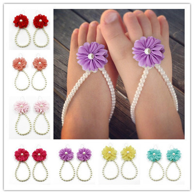 爆款雪纺珍珠婴儿鞋 淘宝速卖通diy婴儿鞋 夏季热卖婴儿脚环|ms