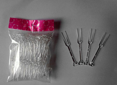 一次性透明塑料心行KTV专用水果叉 加厚果签蛋糕叉50支装厂家直供|ru