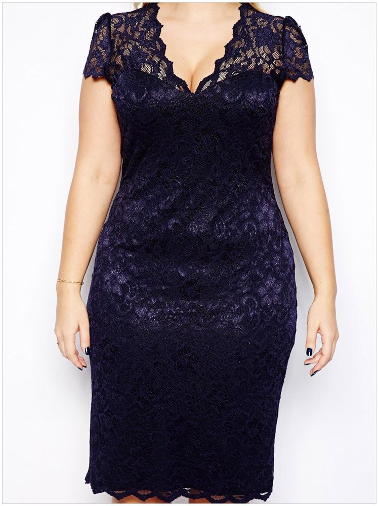 ChicShe INS 2021 New V-neck European And American Spring Summer Short Sleeve Plus Size Lace Dress Women's_voghion.com