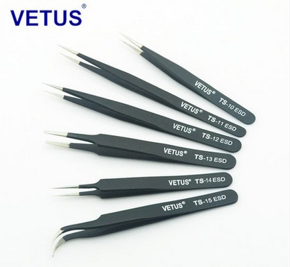 VETUS镊子 TS-ESD系列 不锈钢尖头弯头镊子 加硬 镊子钳套装
